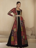 Black Real Georgette Gown Shrug Style Gown